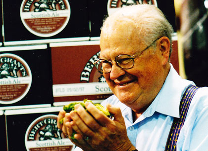 Bert Grant, pictured with fresh picked hops