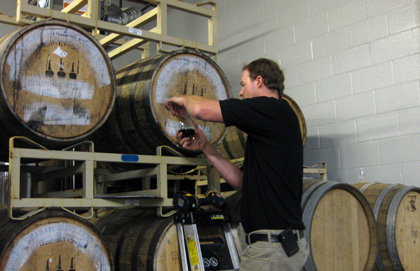 Ted Rice, Marble Brewery, tends to his barrels