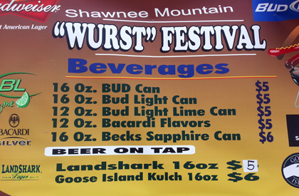 Beer menu at Pocono's Wurst Festival